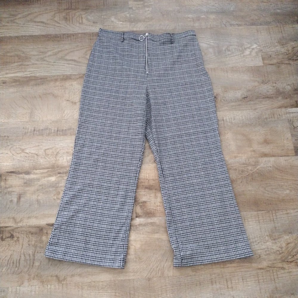 WILD Fable Zip front checked wide leg cropped pants 25" Inseam no pockets XL